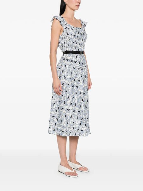 Prada floral-print belted midi dress - White