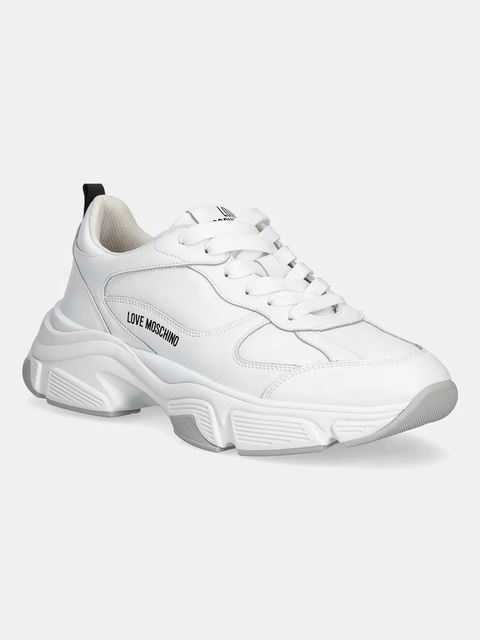 Love Moschino sneakersy skórzane damskie kolor biały JA15246G1NIA0100 - zdjęcie produktu nr 1