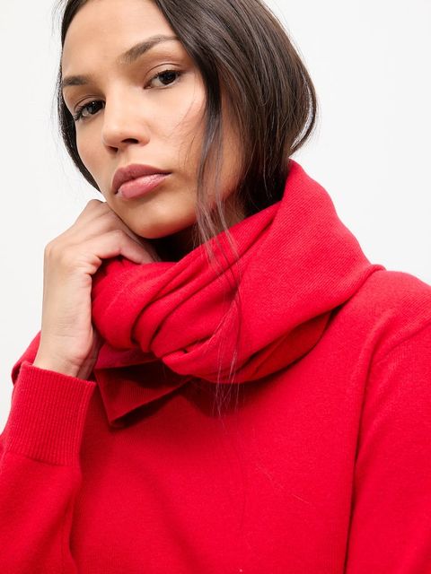 Answear.LAB sweter z wełny merino z szalem damski kolor czerwony lekki