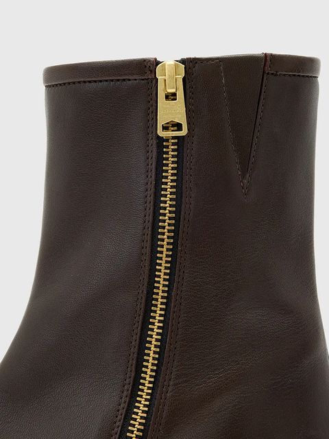 AllSaints botki skórzane Avril Boot damskie kolor brązowy na słupku W096FC