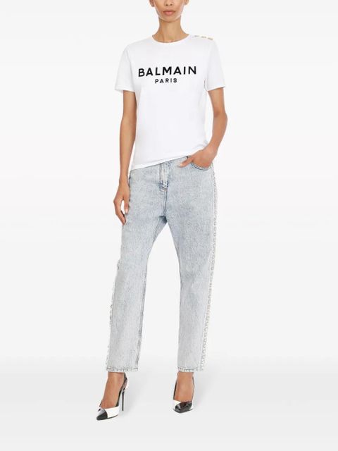 Balmain button-detail logo-print T-shirt - White