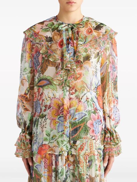 ETRO ruffled floral-print silk shirt - Green