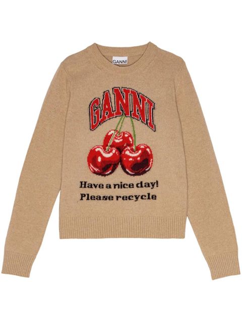GANNI intarsia-knit cherries jumper - Brown - zdjęcie produktu nr 1