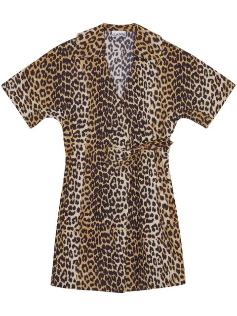 GANNI leopard-print wrap minidress - Brown - zdjęcie produktu nr 1