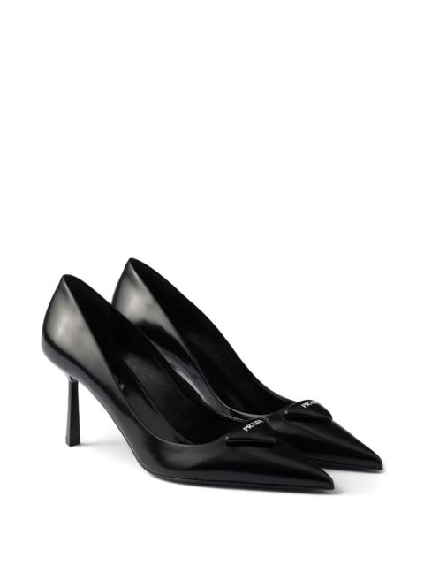 Prada 75mm triangle-logo leather pumps - Black