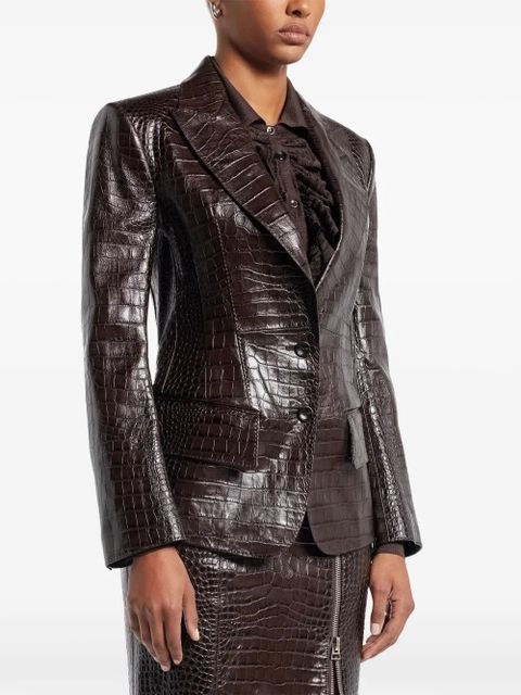TOM FORD snakeskin-effect leather blazer - Brown