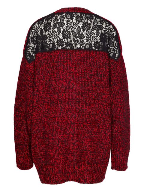 Essentiel Antwerp lace-insert button cardigan - Red - zdjęcie produktu nr 2