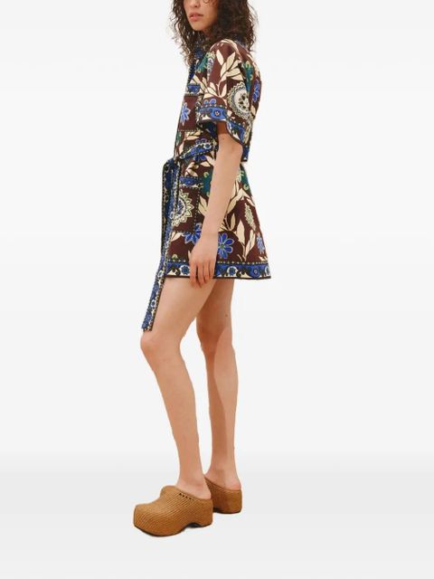 ALEMAIS Jasper floral-print belted mini dress - Brown