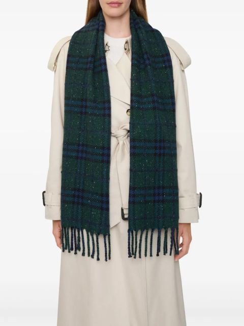 Burberry Check-pattern fringed scarf - Green