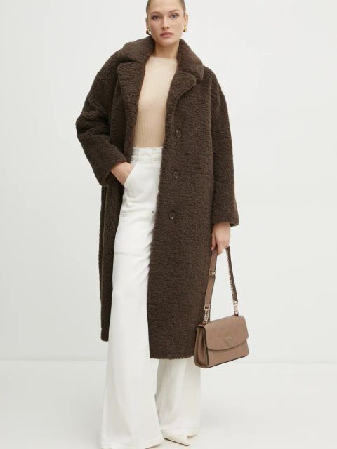 Guess płaszcz ALINA damski kolor brązowy przejściowy W3BL86 WF2C2