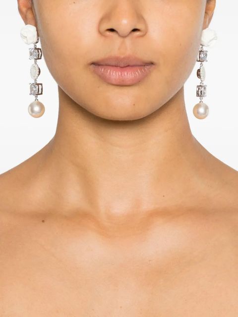SHUSHU/TONG crystl-embellishment pearl drop earrings - Silver - zdjęcie produktu nr 2