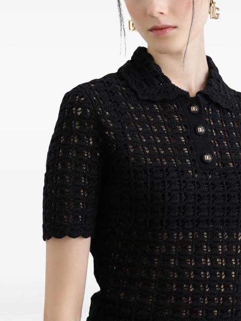 Dolce & Gabbana open-knit polo shirt - Black