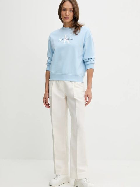 Calvin Klein spodnie lniane kolor beżowy proste high waist LV044B623G