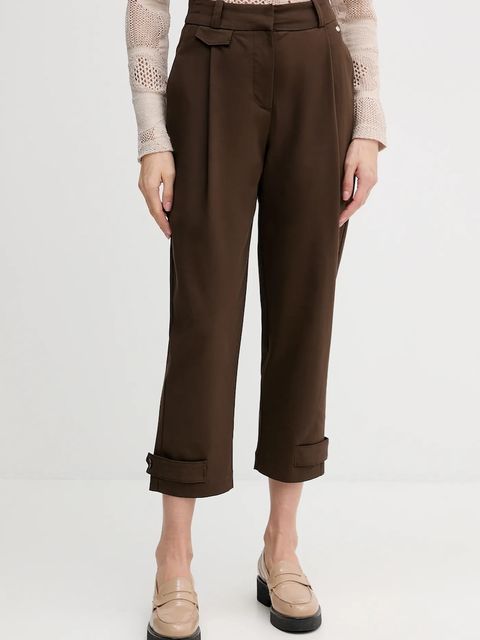 Pedro del Hierro spodnie damskie kolor brązowy fason chinos high waist 7602505 - zdjęcie produktu nr 1