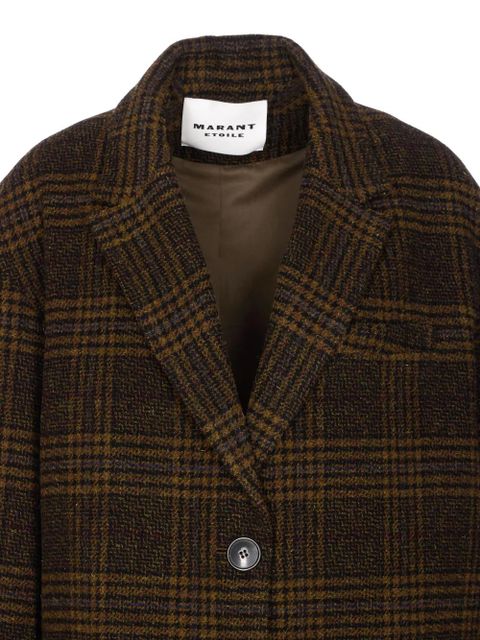 MARANT ÉTOILE checked V-neck wool single breasted coat - Brown