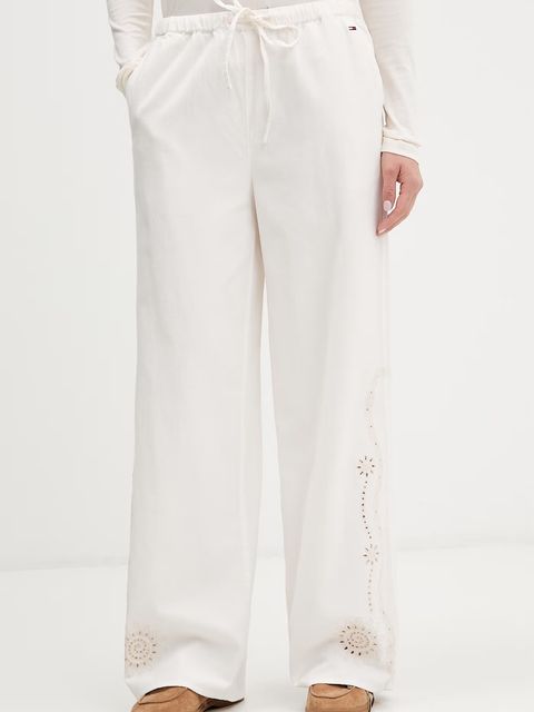 Tommy Jeans spodnie wide leg damskie z dodatkiem lnu - zdjęcie produktu nr 1