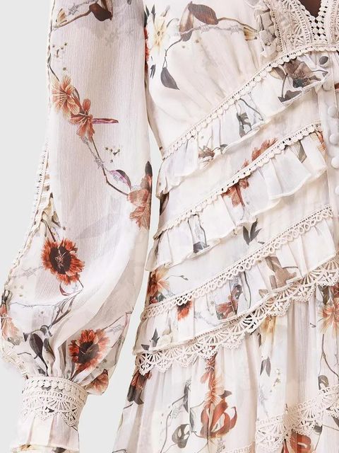 AllSaints sukienka ZORA MIDI kolor beżowy midi rozkloszowana W084DC - zdjęcie produktu nr 2