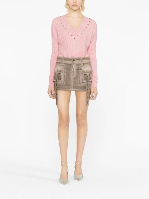 Alessandra Rich stud-embellished ribbed jumper - Pink