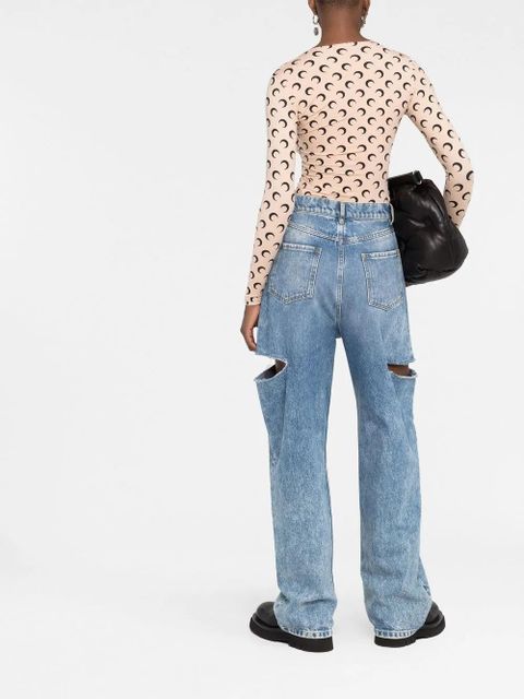 Marine Serre crescent moon-print second-skin top - Neutrals