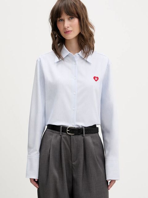 HUGO koszula bawełniana Erselia damska kolor niebieski regular z kołnierzykiem klasycznym 50556370 - zdjęcie produktu nr 1