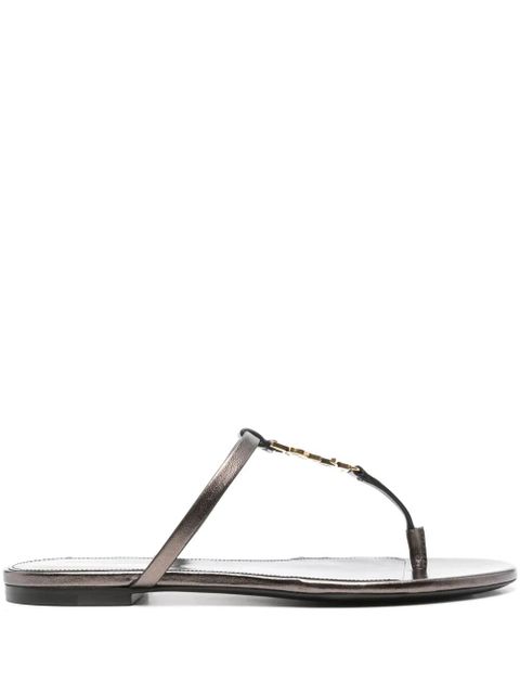 Saint Laurent Cassandra leather flip flops - Brown - zdjęcie produktu nr 1
