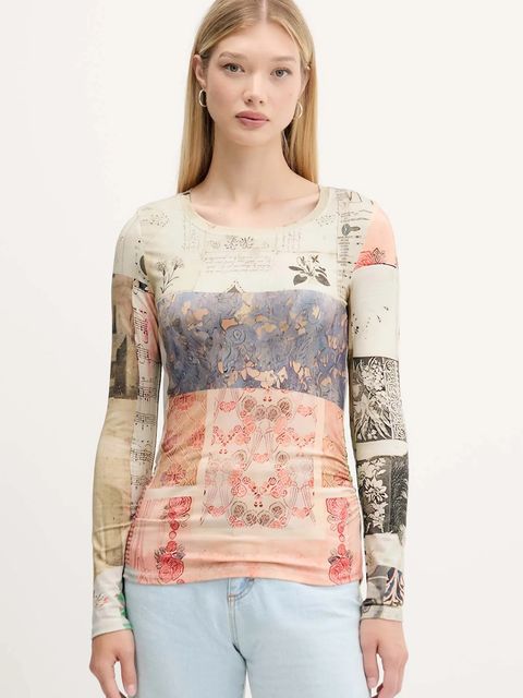 Desigual longsleeve LIMBANI damski kolor beżowy 25WWTK33 - zdjęcie produktu nr 1