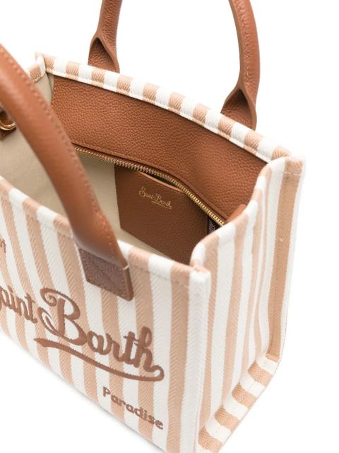 MC2 Saint Barth striped embroidered leather tote bag - White