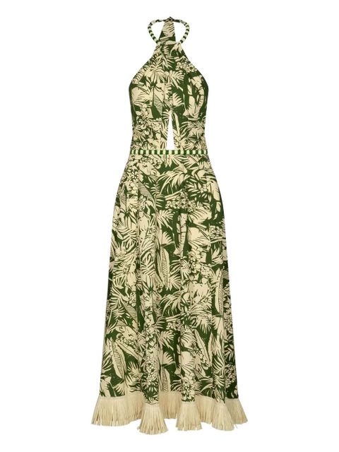 Johanna Ortiz halterneck fringed-hem midi dress - Green - zdjęcie produktu nr 1