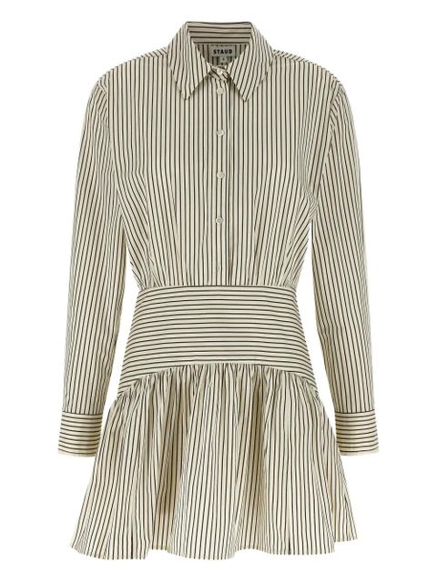 STAUD Rocco striped shirt-collar mini dress - Neutrals - zdjęcie produktu nr 1