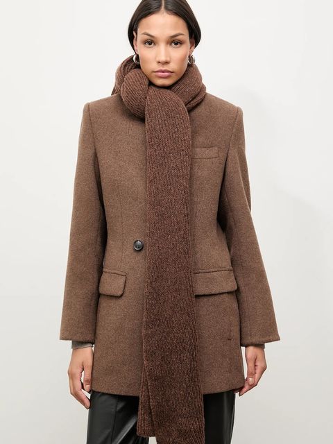 Answear.LAB szalik z wełną merino damski kolor brązowy gładki - zdjęcie produktu nr 1