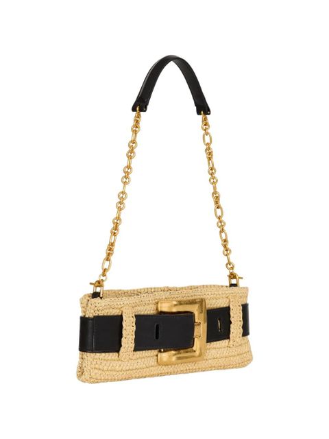 Balmain Anthem clutch bag in smooth leather and crochet - Neutrals