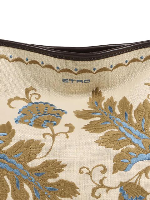 ETRO Eyes floral-embroidered leather-trimmed tote bag - Neutrals