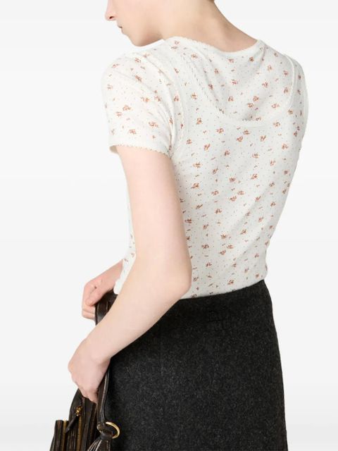 Miu Miu floral-pattern logo-label tank top - White