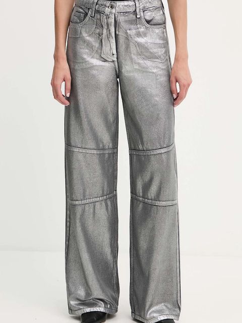 Patrizia Pepe spodnie bawełniane damskie kolor srebrny szerokie high waist 8P0737 D114 - zdjęcie produktu nr 1