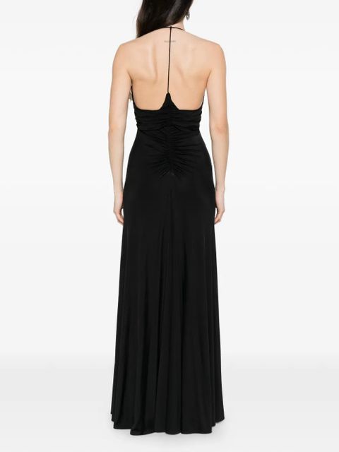 Self-Portrait halter ruched maxi dress - Black