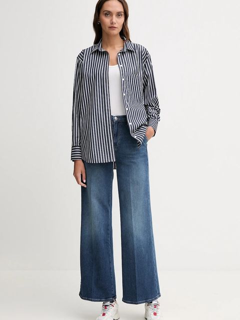 Lacoste koszula bawełniana damska kolor granatowy relaxed z kołnierzykiem klasycznym CF0215 - zdjęcie produktu nr 2