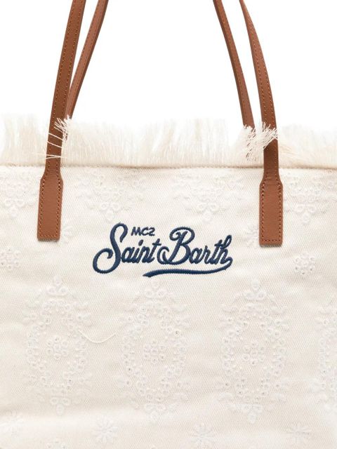 MC2 Saint Barth floral-embroidery fringed-detail tote bag - Neutrals