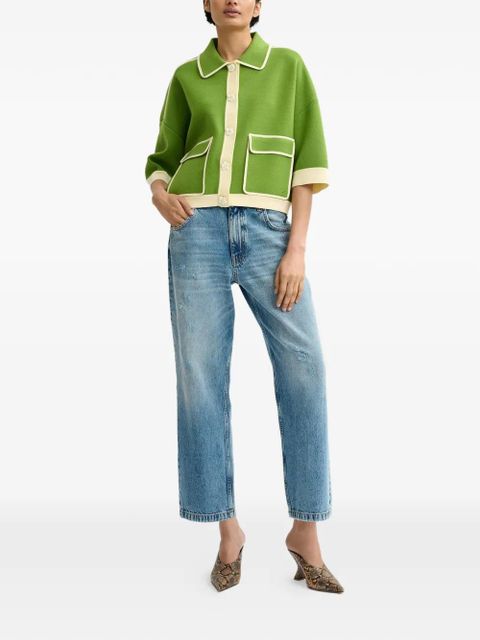 Essentiel Antwerp flower-appliqué contrast-trim cardigan - Green - zdjęcie produktu nr 2