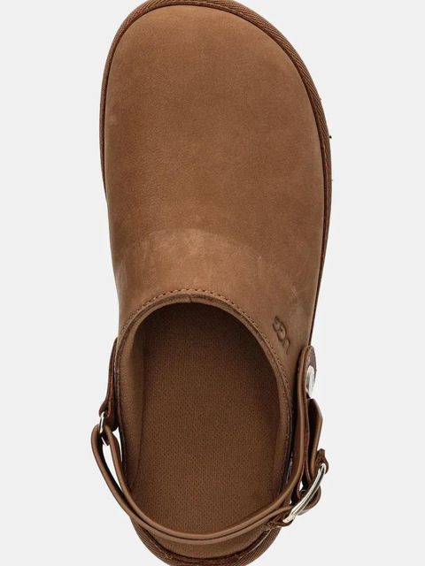 UGG klapki nubukowe Goldenstar Villa Clog damskie kolor brązowy na platformie 1169590-CHE