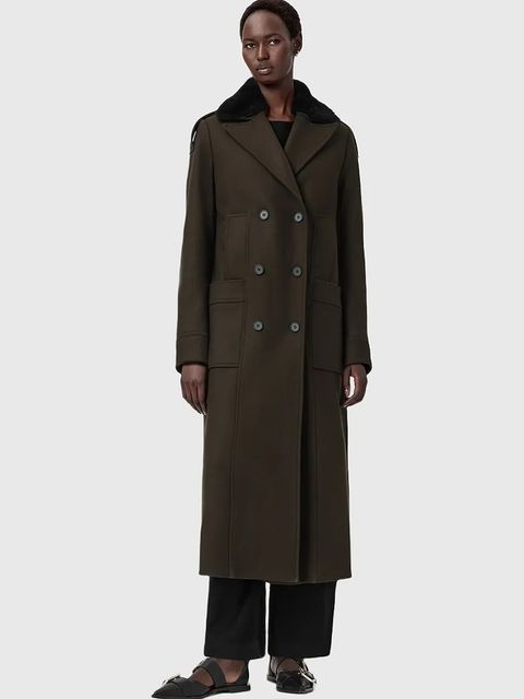 AllSaints płaszcz z dodatkiem wełny kolor czarny W060OD