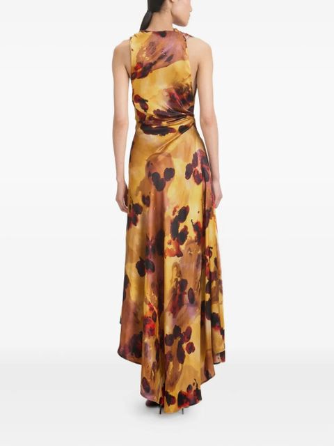 Victoria Beckham draped floral-print asymmetric dress - Yellow