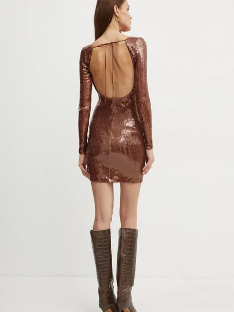Bardot sukienka VERONA kolor brązowy mini dopasowana 59513DB
