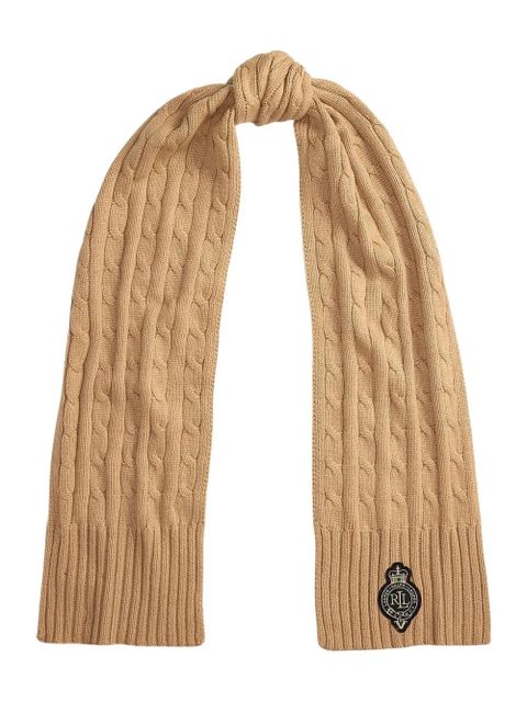 Lauren Ralph Lauren logo-patch cable-knit scarf - Neutrals - zdjęcie produktu nr 2