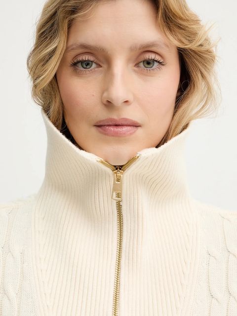 Tommy Hilfiger sweter bawełniany damski kolor beżowy z golfem WW0WW47643