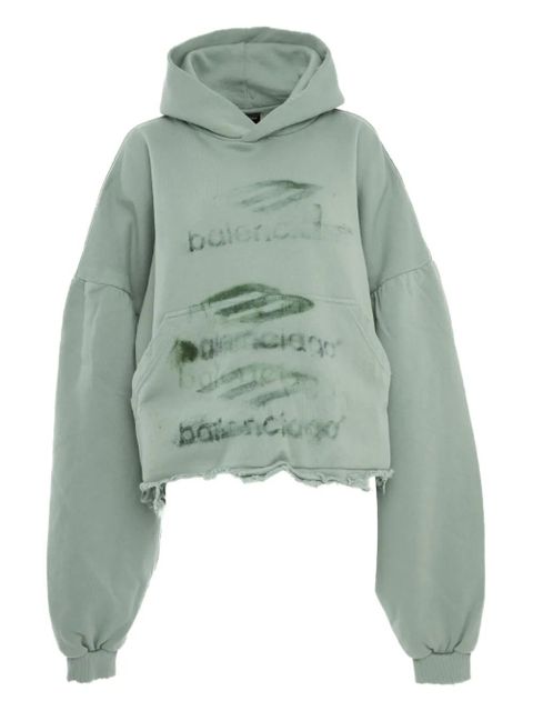 Balenciaga frayed-hem cotton hoodie - Green