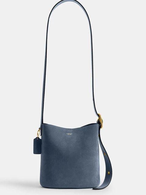 Coach torebka zamszowa Suede Bleecker Bucket 21 kolor niebieski CCW84 - zdjęcie produktu nr 1