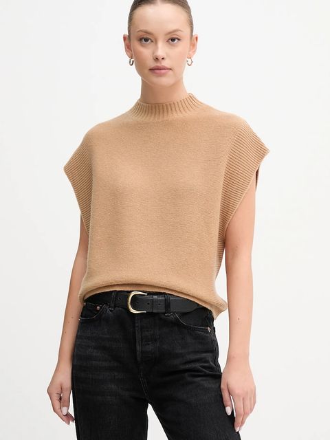 United Colors of Benetton kamizelka z dodatkiem wełny damski kolor beżowy z półgolfem 1244D10EF - zdjęcie produktu nr 1