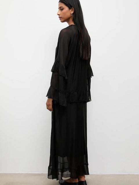 Answear.LAB sukienka z jedwabiem kolor czarny maxi prosta