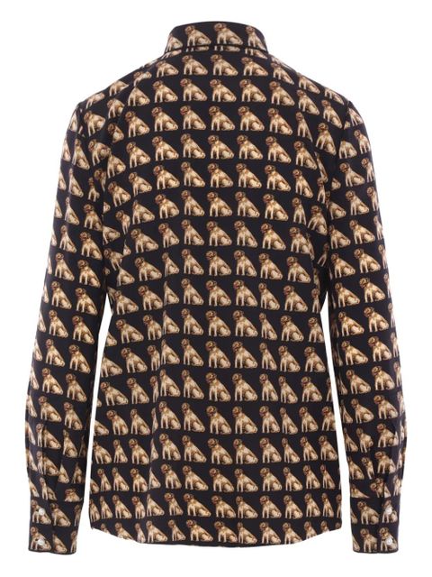 Valentino Garavani dog-print pearl-button silk shirt - Black