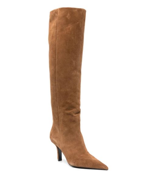 Amina Muaddi Brenda 80 calf suede knee-high boot 80mm - Brown - zdjęcie produktu nr 2